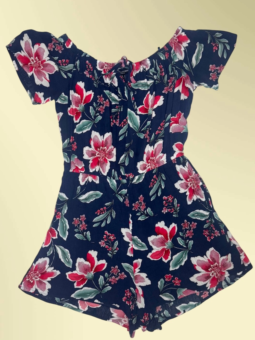 One Clothing Los Angeles Floral Romper Summer Off Shoulder Boho Navy